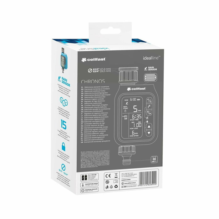 Cellfast Chronos Cellpro Programador de riego electrónico con sensor de lluvia