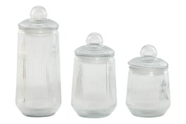 DKD Home Decor Set de 3 Botes de Cristal con Cierre Hermético