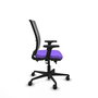 Silla de oficina Haches con mecanismo Sincro/Traslack tapizada con Tela color Lila y malla color Gris. Equipada con lumbar 1D, Brazos 2D y Ruedas 65mm nailon