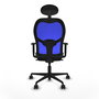 Silla de oficina Jorquera con mecanismo Sincro tapizada con Tela color Verde botella y malla color Azul. Equipada con lumbar 1D, Brazos 1D, Cabecero Fijo y Ruedas 65mm nailon
