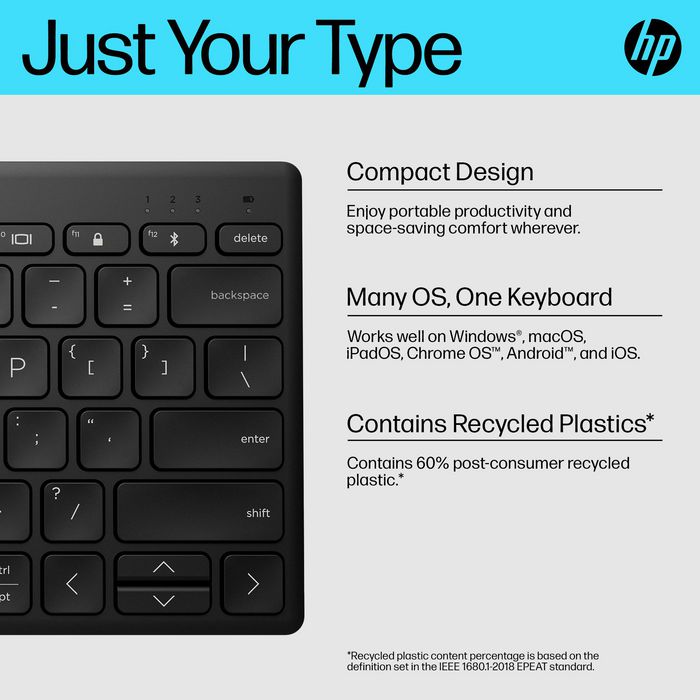 HP 355 Teclado Compacto Inalámbrico Multi-dispositivo Portugués para Escritorio y Portátil