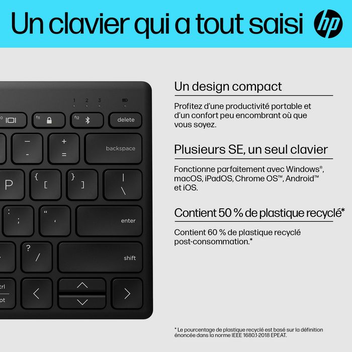HP 355 Teclado Compacto Inalámbrico Multi-dispositivo Portugués para Escritorio y Portátil