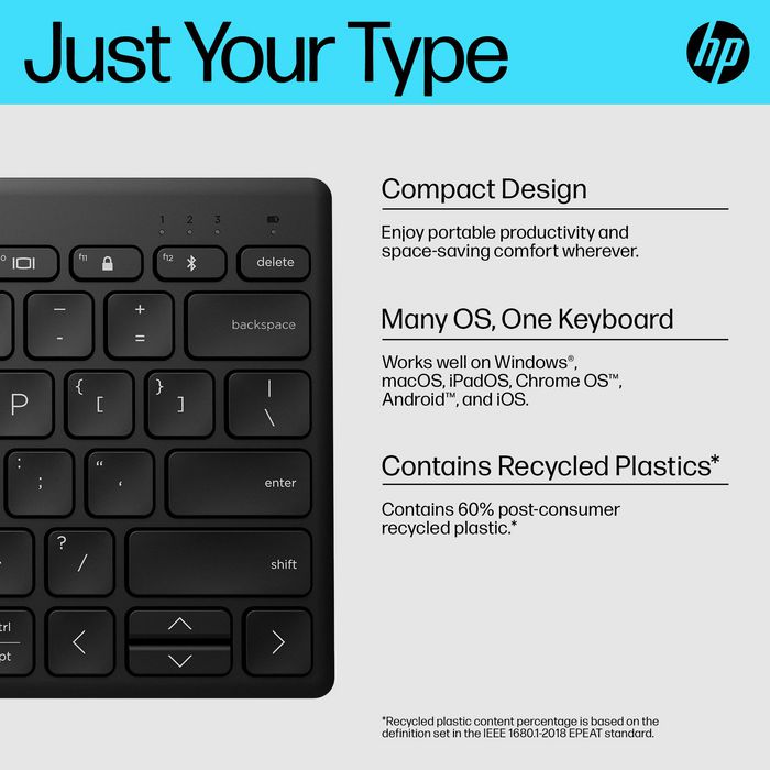 HP 355 Teclado Compacto Inalámbrico Multi-dispositivo Portugués para Escritorio y Portátil