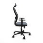 Silla de oficina Jorquera con mecanismo Sincro/Traslack tapizada con Tela color Gris y malla color Negro. Equipada con lumbar 1D, Brazos 1D, Cabecero Fijo y Ruedas 65mm nailon