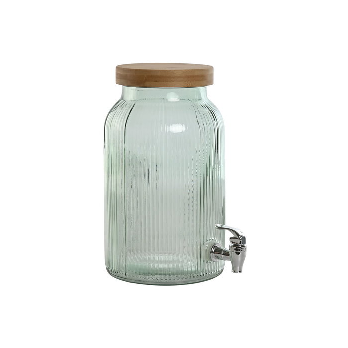 DKD Home Decor Dispensador de Bebidas de Cristal y Bambú 5,5L Azul