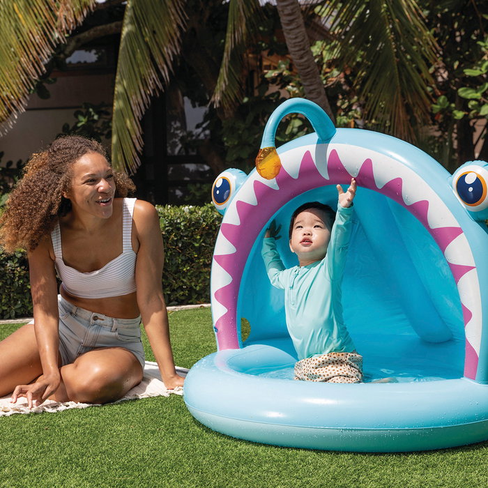 Intex Piscina Infantil Angler Fish 58400/58419Np Hinchable 127x102x86 Cm con Parasol 3D para Bebés +12 Meses