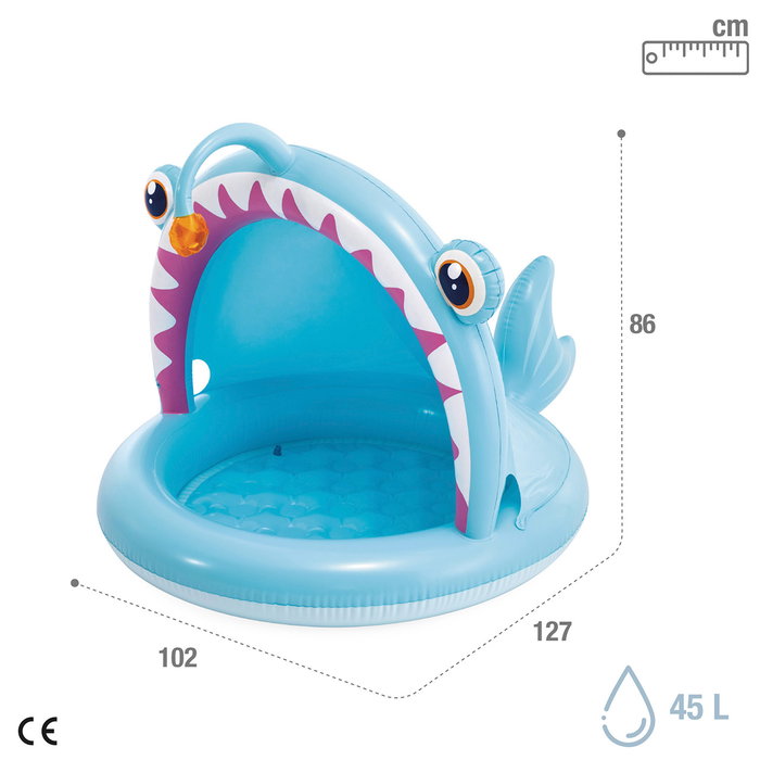 Intex Piscina Infantil Angler Fish 58400/58419Np Hinchable 127x102x86 Cm con Parasol 3D para Bebés +12 Meses