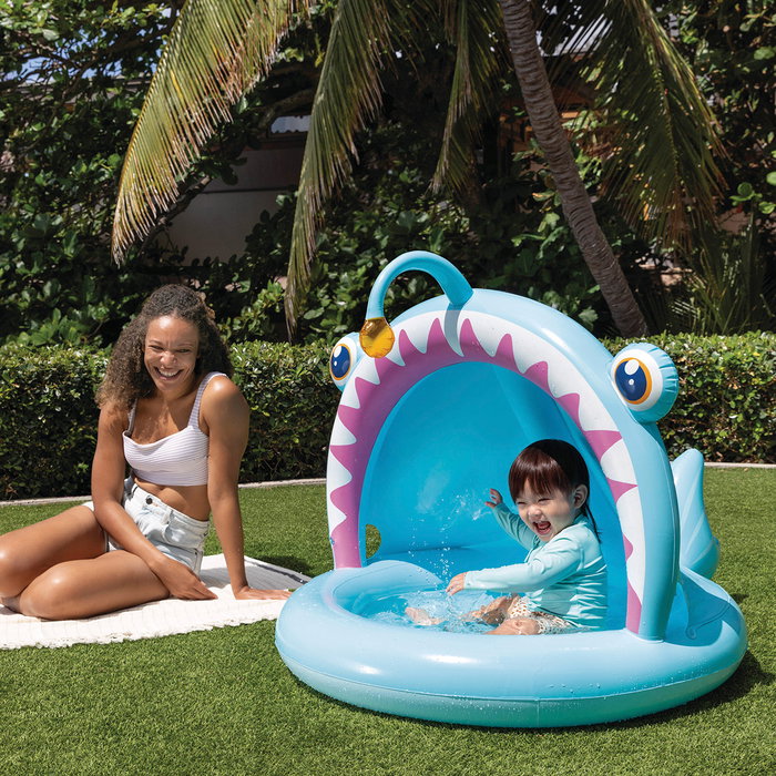 Intex Piscina Infantil Angler Fish 58400/58419Np Hinchable 127x102x86 Cm con Parasol 3D para Bebés +12 Meses