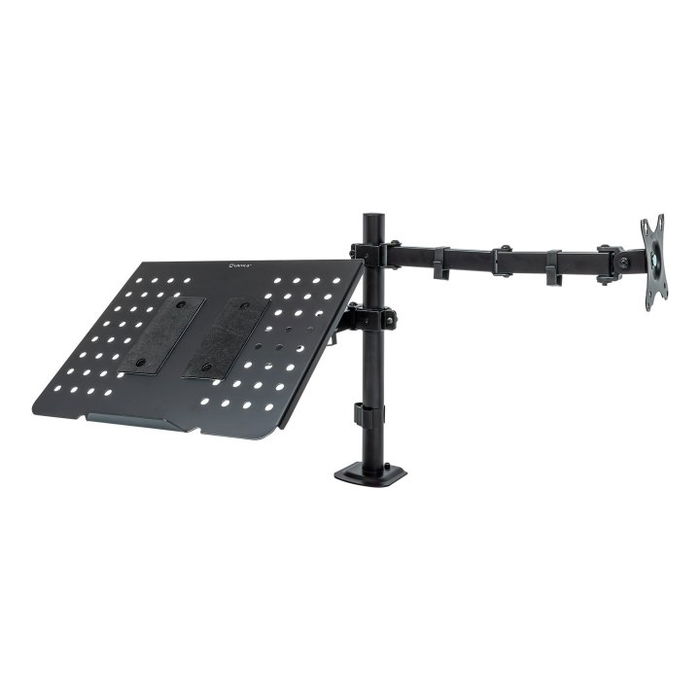 Unykach Soporte de Mesa UK710202 con Base para Portátil - Doble Brazo para Monitor VESA de 13 a 32 Pulgadas y Portátil hasta 15.6" - Ajuste de Altura, Inclinación y Rotación 360°