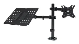 Unykach Soporte de Mesa UK1420 (UK710202) Brazo Articulado para Monitor de 10"-32" con Base para Portátil hasta 15.6" - Giratorio 360°, Ajuste de Altura, VESA 100x100 mm, Negro