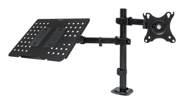 Unykach Soporte de Mesa UK1420 (UK710202) Brazo Articulado para Monitor de 10"-32" con Base para Portátil hasta 15.6" - Giratorio 360°, Ajuste de Altura, VESA 100x100 mm, Negro