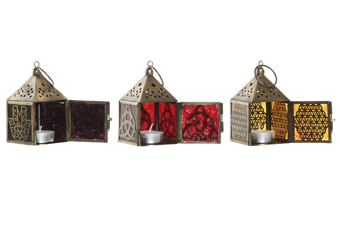 DKD Home Decor Farola Arabe Hamsa arbol de la vida Tribeca mandala Dorado Metal Cristal 6 x 10 x 6 cm (6 Unidades)
