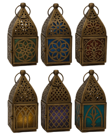DKD Home Decor Farola Arabe Hamsa arbol de la vida Tribeca mandala Dorado Metal Cristal 6 x 10 x 6 cm (6 Unidades)