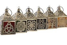 DKD Home Decor Farola Arabe Hamsa arbol de la vida Tribeca mandala Dorado Metal Cristal 6 x 10 x 6 cm (6 Unidades)
