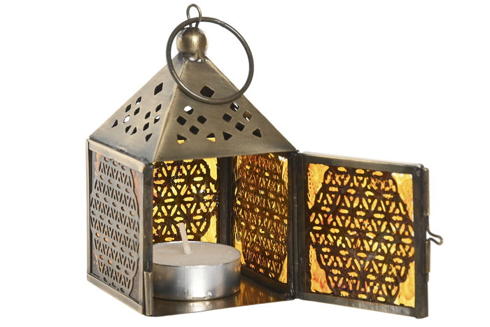 DKD Home Decor Farola Arabe Hamsa arbol de la vida Tribeca mandala Dorado Metal Cristal 6 x 10 x 6 cm (6 Unidades)