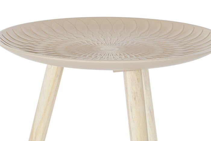 DKD Home Decor Mesita Auxiliar Oriental Beige Blanco MDF Abeto 44 x 45 x 44 cm