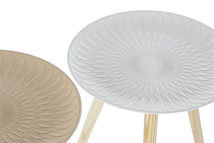 DKD Home Decor Mesita Auxiliar Oriental Beige Blanco MDF Abeto 44 x 45 x 44 cm