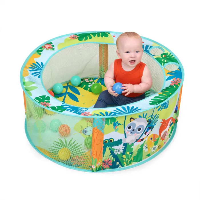 Bright Starts BRI17560 - Piscina de Bolas Plegable con Temática Rainforest, Incluye 20 Bolas y Bolsa de Transporte