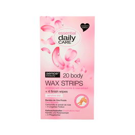 Sence Beauty Bandas Depilatorias Corporales Piel Sensible Cera Fría Con Aceite De Flores Y Camomila 20 Unidades + 4 Toallitas Limpiadoras