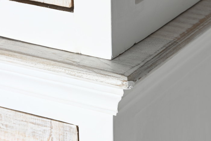 DKD Home Decor Vitrina de Cristal Estilo Romántico con 3 Cajones y 4 Puertas - Color Blanco y Natural - Dimensiones 180 x 45 x 220 cm (Ancho x Fondo x Alto)
