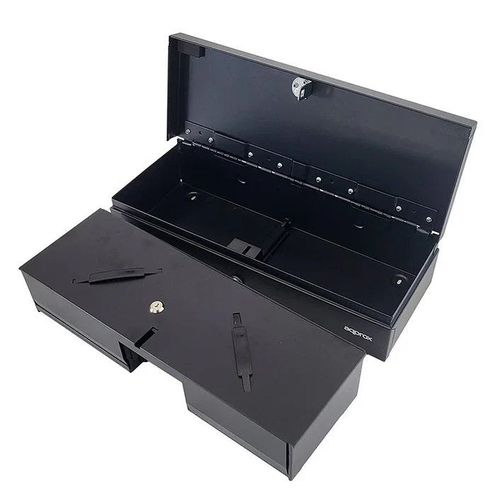 Approx APPCASH02FLIPTOP Cajón Portamonedas Electrónico Compacto - 14 Compartimentos, Apertura Manual y Automática, Conexión RJ-11, Color Negro