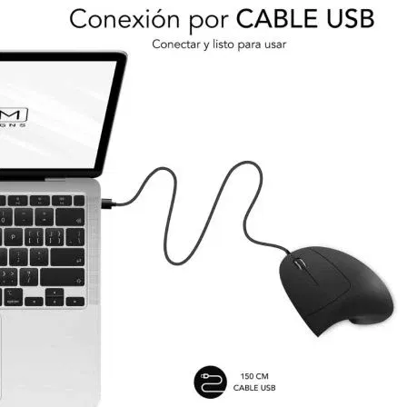 Subblim Ratón Vertical Ergo Wired SUBMO-EDGVU01, Ergonómico Inalámbrico hasta 1600 DPI, Negro