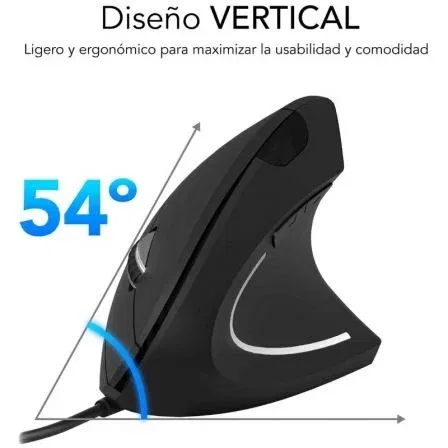 Subblim Ratón Vertical Ergo Wired SUBMO-EDGVU01, Ergonómico Inalámbrico hasta 1600 DPI, Negro
