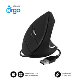 Subblim Ratón Vertical Ergo Wired SUBMO-EDGVU01, Ergonómico Inalámbrico hasta 1600 DPI, Negro