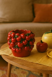 DKD Home Decor Jarrón Tropical Colección Cherry25 Rojo 14 x 14 x 15.5 cm (8 Unidades), Material Cemento con Detalles de Cerezas