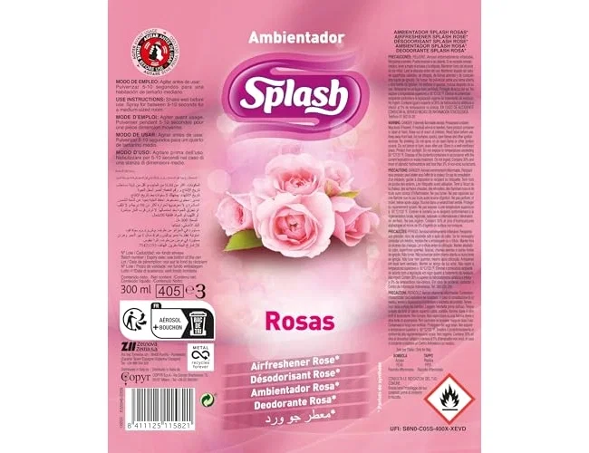 Splash Ambientador Spray Aroma Rosas 300 ml Splash Ambientador Spray Aroma Rosas 300 ml