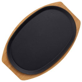 Dangrill Plato Oval Hierro Fundido 20x30 cm con Bandeja de Bambú