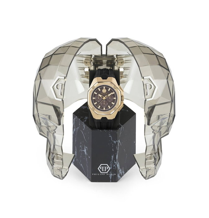 Philipp Plein PWTBA0423 Reloj de Hombre con Caja Dorada y Correa Negra