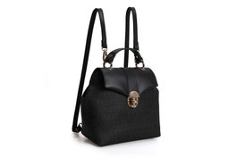 Lucky Bees 1214 Mochila de piel de polivinilo, Negro, 20x10x23 cm