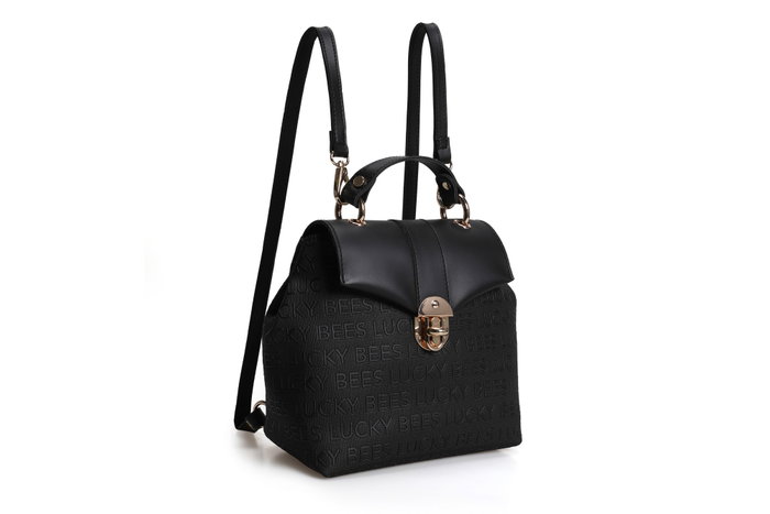 Lucky Bees 1214 Mochila de piel de polivinilo, Negro, 20x10x23 cm Lucky Bees 1214 Mochila de piel de polivinilo, Negro, 20x10x23 cm