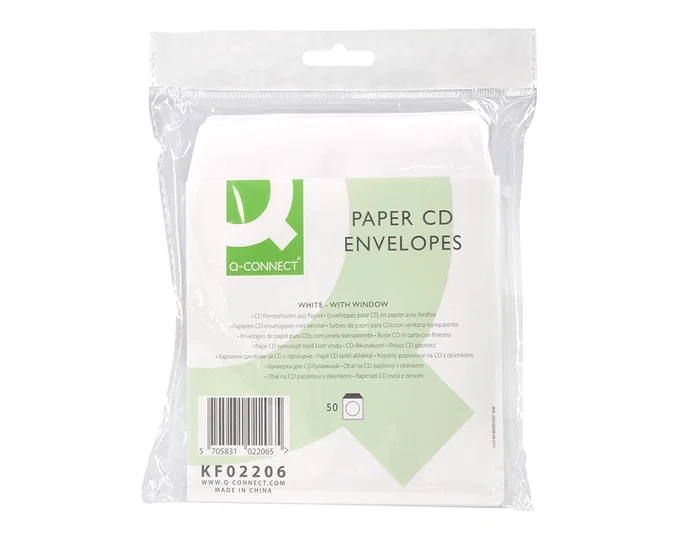 Q-connect Sobre para CD/DVD con ventana transparente y solapa, pack de 50 unidades Q-connect Sobre para CD/DVD con ventana transparente y solapa, pack de 50 unidades