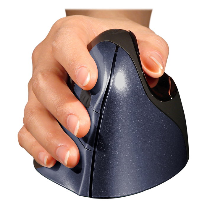 Evoluent Ratón Vertical Inalámbrico BakkerElkhuizen4, Mano Derecha, Laser, 2600 DPI, Negro Azul