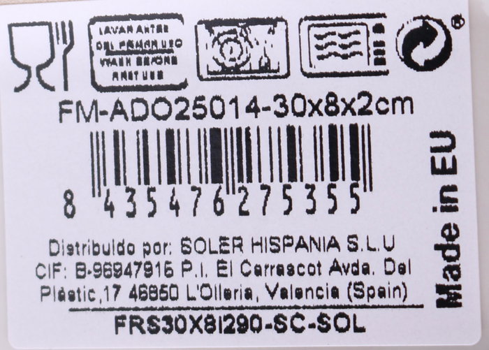 La Mediterranea Fuente Rectangular Ador Elite Brillo 30x8x2 cm