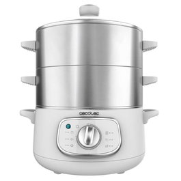 Cecotec Vaporera eléctrica SteelPot 1300W, 3 recipientes inox, apagado automático, blanca