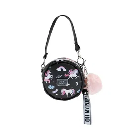 Oh My Pop Bolso Bandolera Redondo Pequeño Unicornio Negro