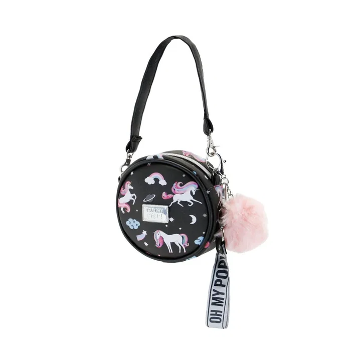 Oh My Pop Bolso Bandolera Redondo Pequeño Unicornio Negro