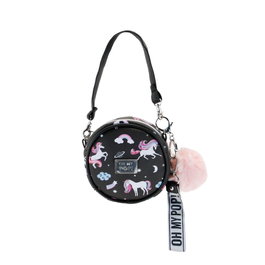 Oh My Pop Bolso Bandolera Redondo Pequeño Unicorn Negro