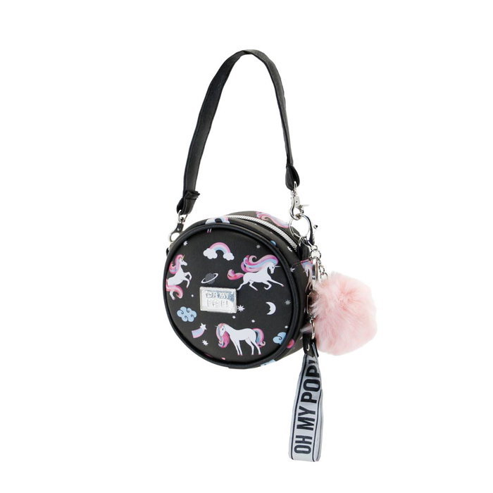 Oh My Pop Bolso Bandolera Redondo Pequeño Unicorn Negro