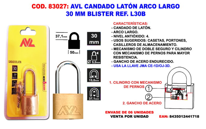 AVL Candado de Latón Finstock 30 mm L30B AVL Candado de Latón Finstock 30 mm L30B