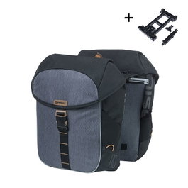 Basil Miles Alforjas Unisex para Bicicleta, Doble Bolsa, Impermeable IPX3, 34L, Gris/Negro, Instalación Portaequipajes con MIK