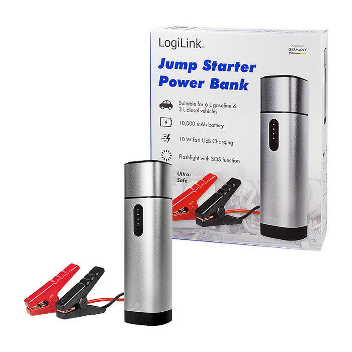 LogiLink Car Jump Starter y Power Bank móvil de 10.000 mAh con linterna