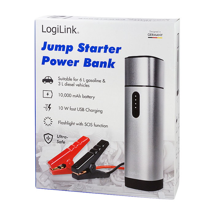 LogiLink Car Jump Starter y Power Bank móvil de 10.000 mAh con linterna
