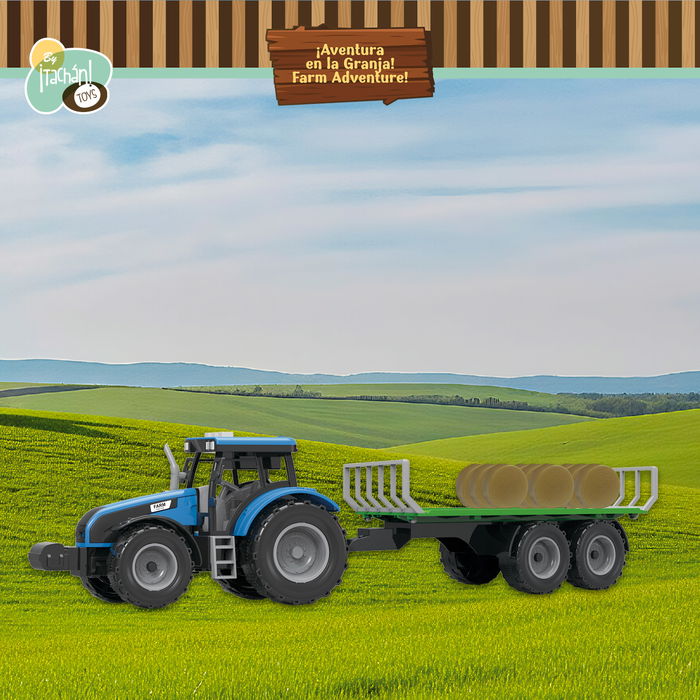 Tachan Tractor Azul Con Remolque 1:32 T0105 Fricción Luz Y Sonido