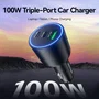 Vention Cargador de Coche FFQB0 100W con 2x USB-C y 1x USB-A, Negro