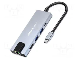 Qoltec Hub Adapter USB-C 5w1 con USB-C PD 100W, HDMI 4K, 2x USB y RJ45