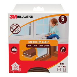 3M Burlete de Aislamiento Clásico de Espuma para Puertas y Ventanas, Marrón, 6 m, para Huecos de 1-4 mm